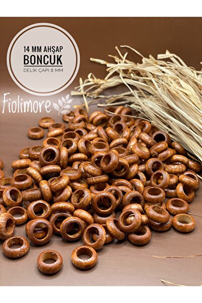 Fiolimore 14 mm Taba Kahve Ahşap Yassı Yüzük Boncuk (25 GRAM 80 ADET) Delik Ç...