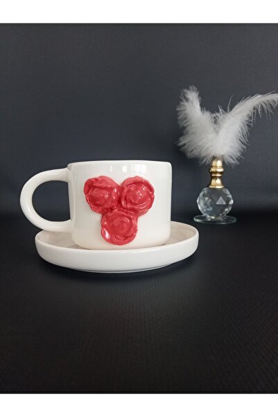 Zümrüdüanka Seramik Rose Embossed Handmade Ceramic Coffee Cup