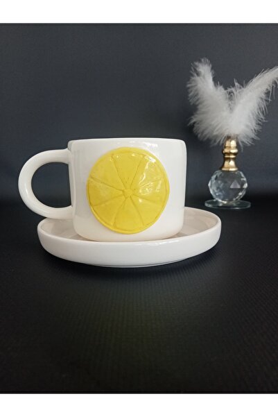 Zümrüdüanka Seramik Handmade Ceramic Coffee Cup with Lemon Embossed