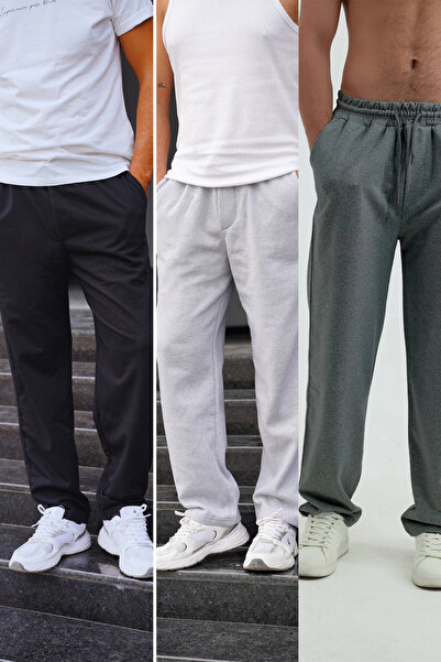 EydaMoon Ανδρικά 3 πακέτα χαλαρά παντελόνια με τσέπες 4 εποχών με ελαστική μέση