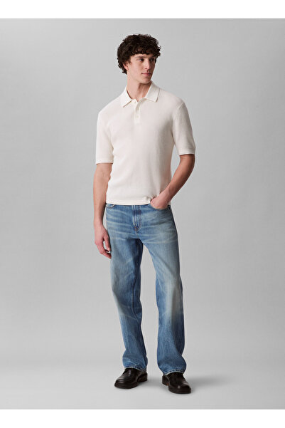 Calvin Klein Jeans Düğmeli Yaka Regular Fit Düz Kırık Beyaz Erkek Kazak LV04R...