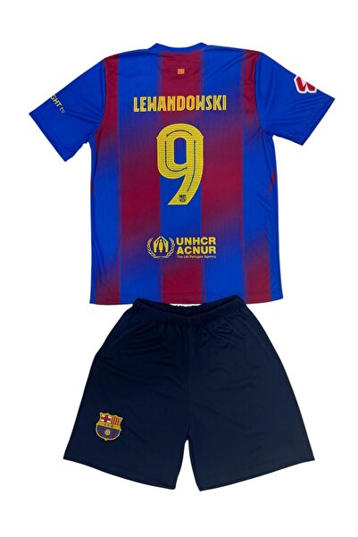 TETYS 2025-26 High Quality Barselona New Season Number 9 Lewandowski Home 2-Piece Set Kids Jersey