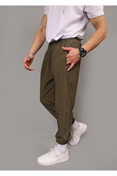 EydaMoon Ανδρικό ύφασμα αλεξίπτωτου χακί, κανονική εφαρμογή, ελαστικό πόδι, φούτερ με φερμουάρ