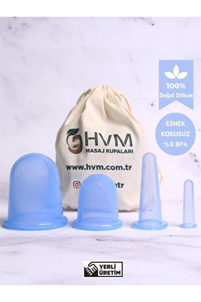 HVM Silikon Vakumlu Masaj Kupası, Kuru Kupa, Selülit 4'lü Set Mavi