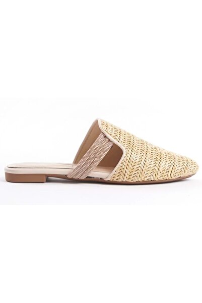 Kocamanlar Ayakkabı Feles Thin Sole Straw Detailed Women's Slippers Ten