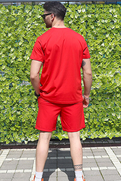 EydaMoon Men's Red Set of 2 Regular 100% Cotton Single Jersey Combed Cotton Fabric Top and Bottom Set