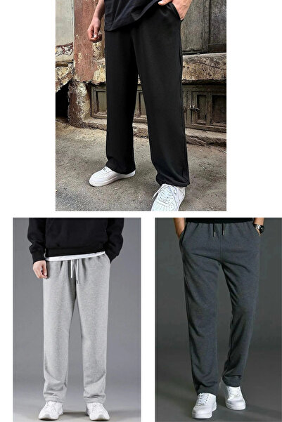 EydaMoon Men's Black-Grey-Smoked Baggy Oversize Wide Leg Sweatpants