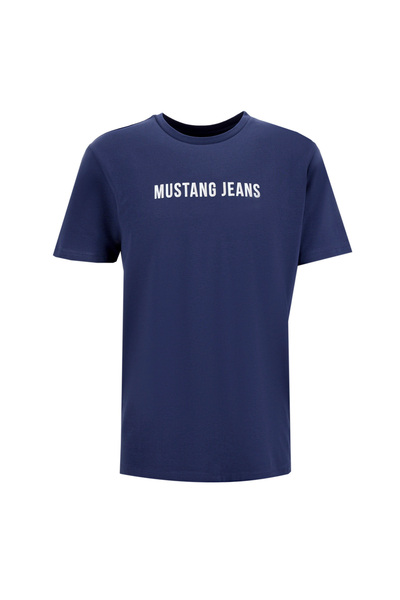 Mustang Bisiklet Yaka Baskılı İndigo Erkek T-Shirt M5WM-TST1585