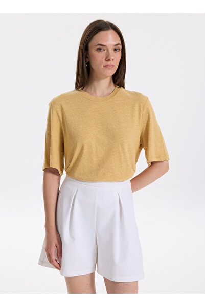 Sisley Women's Paper Bag Linen Blend Crew Neck T-Shirt