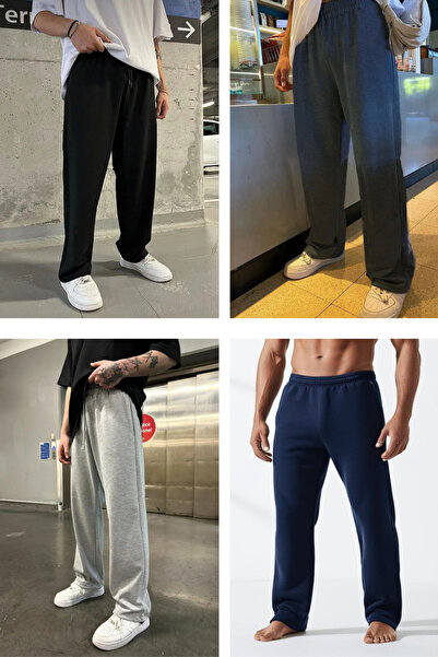 EydaMoon Men's Black-Grey-Smoked-Navy Blue Relax Fit Baggy Fit 2 Thread Sweatpants