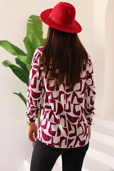 Kübra Tekstil Γυναικείο μακρυμάνικο πουκάμισο με μοτίβο μπορντό, μακρυμάνικο πουκάμισο, γυναικείο πουκάμισο