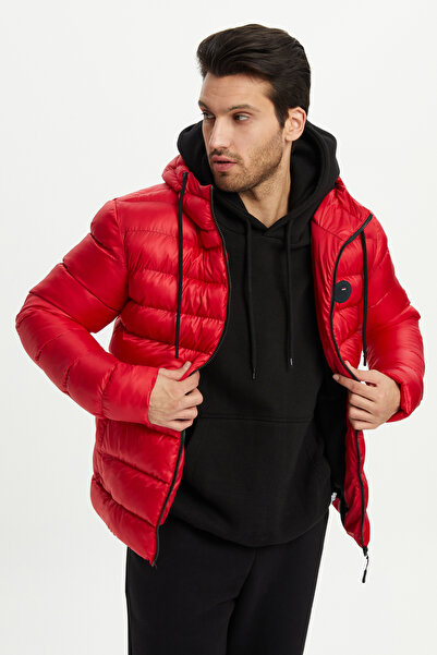 D1fference Men's Red Fleece Water and Windproof Hooded Sports Winter Puffer Coat