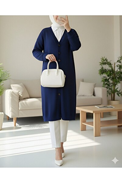 Modamorfo κοτλέ Μακριά ζακέτα με κουμπιά από ύφασμα - Ινδικό