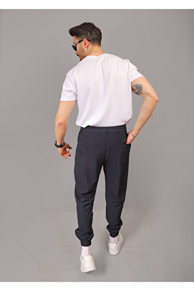 EydaMoon Ανδρικό ύφασμα Navy Blue Parachute Regular Fit Φούτερ με φερμουάρ με ελαστικό πόδι