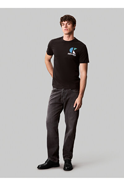 Calvin Klein Jeans Bisiklet Yaka Baskılı Siyah Erkek T-Shirt LV04RC843GUB1 SS 30s EU CK BH LOGO