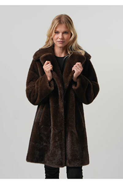 PIQUE ΓΥΝΑΙΚΕΙΟ παλτό με συνθετική γούνα Γυναικείο μακρύ παλτό από ψεύτικη γούνα από καστόρι με επένδυση