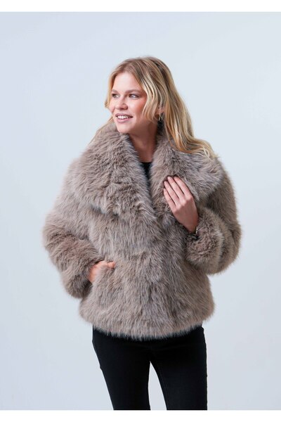 PIQUE Women's Fur Coat Women's Cropped Faux Fur Suede Laminated Jacket