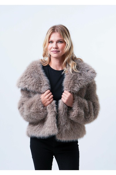 PIQUE Women's Fur Coat Women's Cropped Faux Fur Suede Laminated Jacket