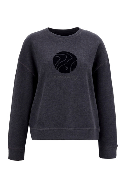 Discovery Expedition D5WL-SWT3596 Antrasit Melanj Bisiklet Yaka Relaxed Düz Kadın Sweatshırt