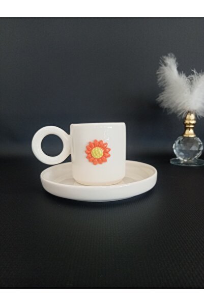 Zümrüdüanka Seramik Daisy Embossed Handmade Ceramic Coffee Cup