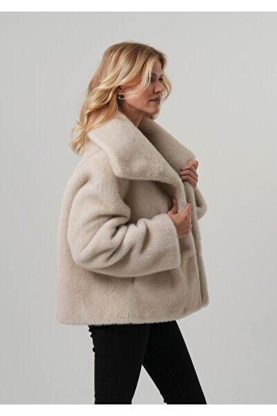 PIQUE Women's Fur Coat Women's Cropped Faux Fur Suede Laminated Jacket