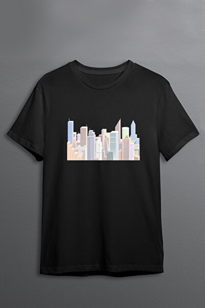 Justime تي شيرت للجنسين من Design City Vector Front Print ذو رقبة دائرية من ا...