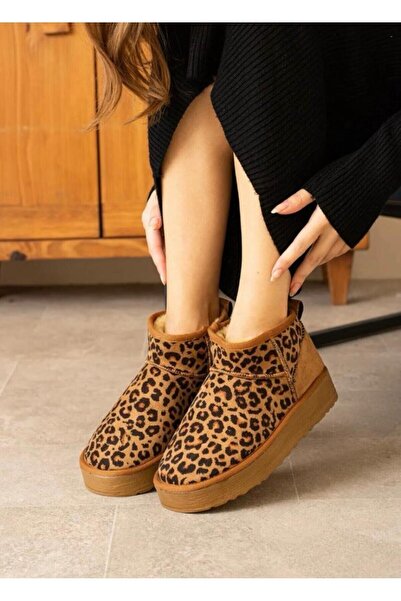 Bermody Γυναικείες μπότες Tiana 4 εκ. με ανθεκτική σόλα λεοπάρ, άνετες, με επένδυση από γούνα, ζεστές μπότες Ug Model