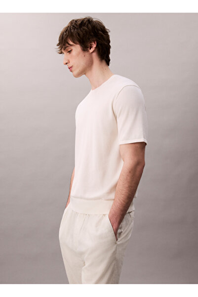 Calvin Klein Bisiklet Yaka Normal Beyaz Erkek Kazak LV04LC333GYAS_SS SUPIMA COTTON CREW