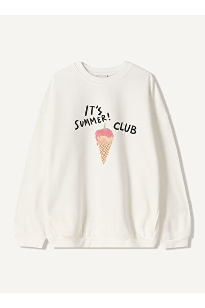 Disante Hanorac oversize pentru femei, imprimat cu textul „It's Summer” – Gât...