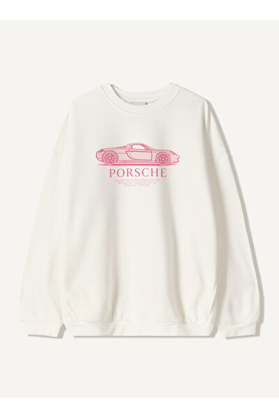 Disante سويت شيرت نسائي كبير الحجم مطبوع عليه لون وردي بورش – ياقة دائرية، 3 ...