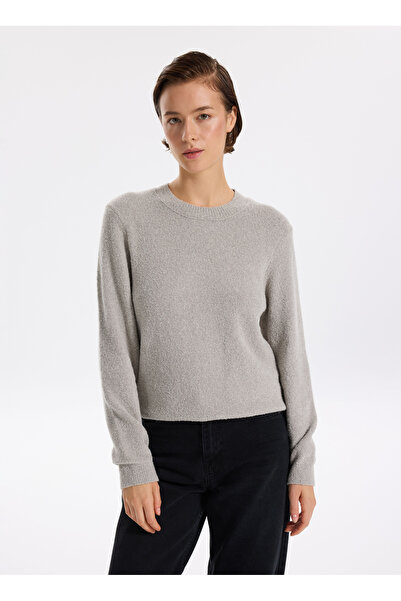 Fabrika Bisiklet Yaka Relaxed Düz Gri Kazak Kadın F5WL-KZK0421