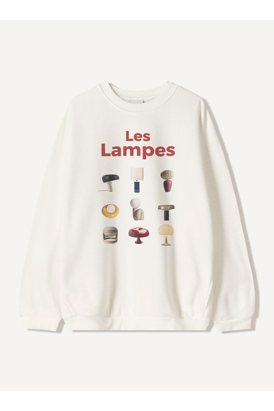 Disante سويت شيرت للجنسين بمقاس كبير مطبوع عليه Les Lampes – ياقة دائرية، 3 خ...