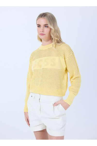 BOSS Bisiklet Yaka Relaxed Düz Sarı Kazak Kadın 50510202