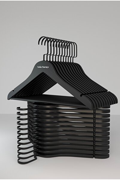 askı sarayı Siyah Ahşap Kıyafet Ve Elbise Askısı Özel Black Amerikan Kanca 12 Adet (Premium Özel Seri )