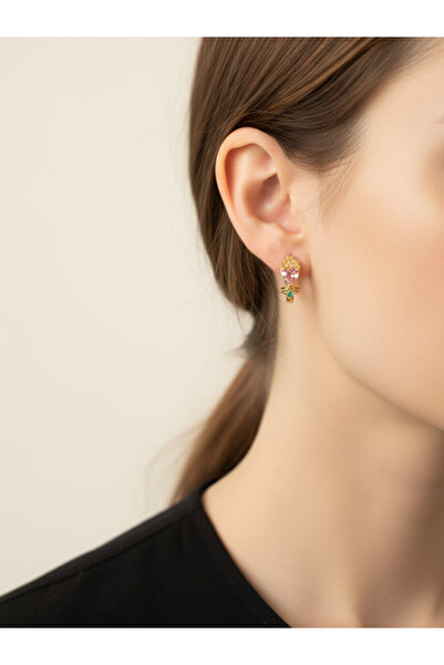 Tasarım Kadın Minimal Kalp Detaylı Çelik Küpe