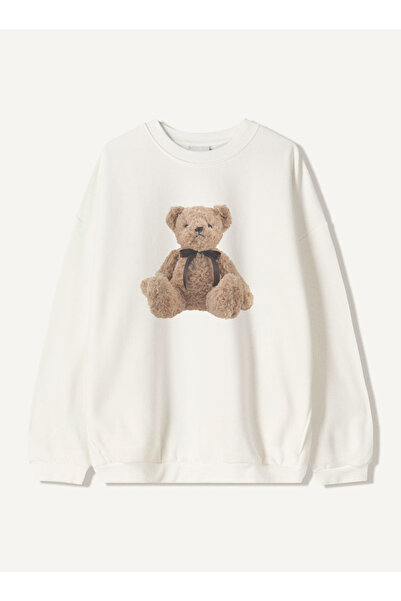 Disante سويت شيرت نسائي كبير الحجم مطبوع عليه تيدي – ياقة دائرية، 3 خيوط من ا...