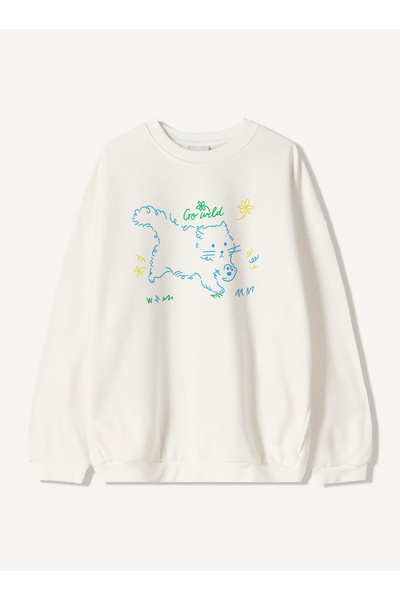 Disante سويت شيرت نسائي كبير الحجم مطبوع عليه Go wild – ياقة دائرية، 3 خيوط م...