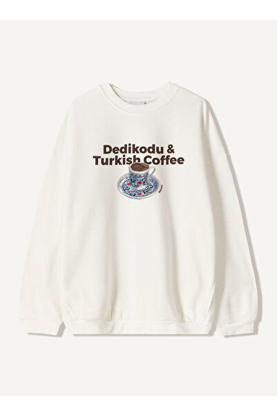 Disante سويت شيرت نسائي كبير الحجم مطبوع عليه قهوة تركية – ياقة دائرية، 3 خيو...