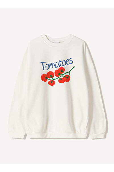 Disante سويت شيرت للجنسين بمقاس كبير مطبوع عليه طماطم - ياقة دائرية، 3 خيوط م...