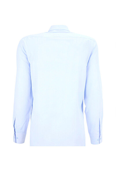 Fabrika Slim Fit Düğmeli Yaka Armürlü Açık Mavi Erkek Gömlek MAYDOS-Y 430