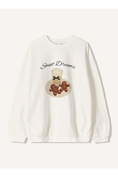 Disante Hanorac oversize pentru femei cu imprimeu Sweet Dreams – Gât cu gât r...