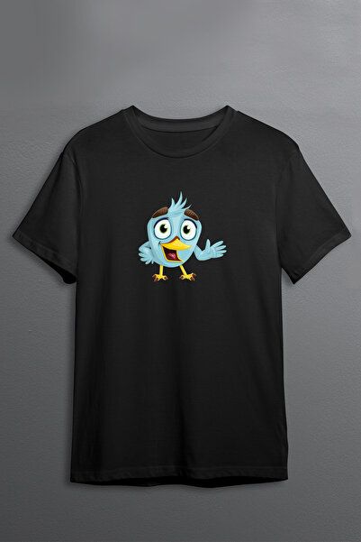 Justime Design Hello Bird Front Print Oversize Cotton Crew Neck Unisex T-Shirt