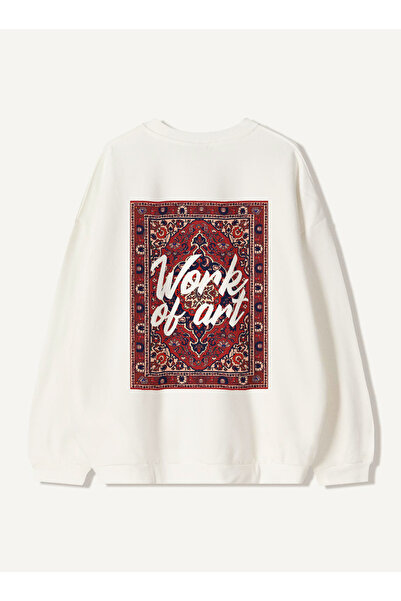 Disante Hanorac oversize pentru femei cu imprimeu Work Of Art – Gât cu gât ro...