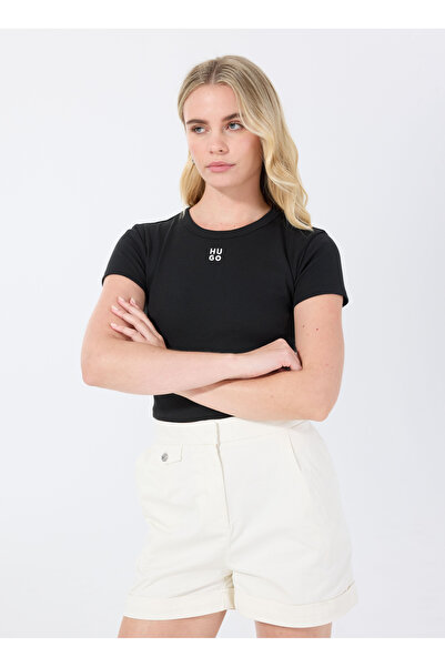HUGO Bisiklet Yaka Düz Siyah Kadın T-Shirt 50512000
