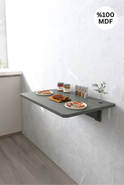 Kydonia Home 45x72 Cm Oval Köşeli Antrasit Sabit Raflı Duvara Monte Kırma Katlanır Masa