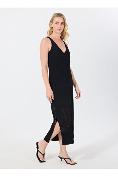 BOSS V Yaka Düz Siyah Standart Kadın Elbise 50535506