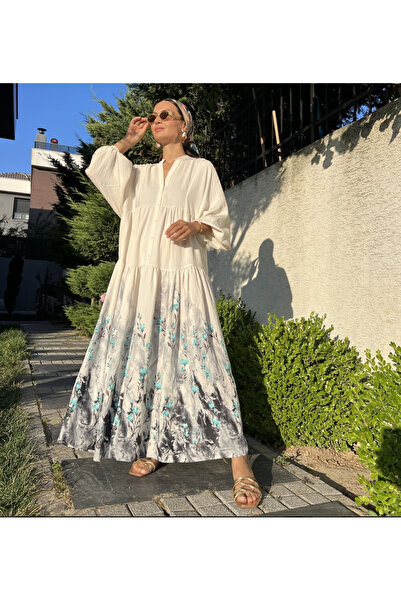 BZ BUTİK Leaf patterned viscose dress