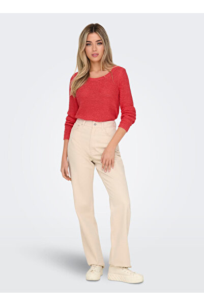 ONLY Pulover cu gâtul O, obișnuit, simplu, roșu deschis, pentru femei ONLGEENA XO L/S PULLOVER KNT NOOS