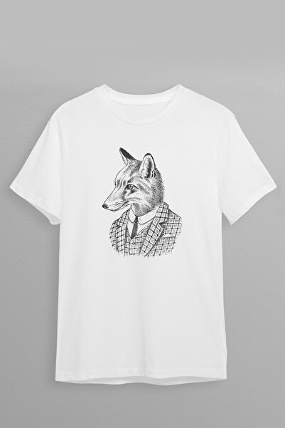 Justime تي شيرت بتصميم وولف خطوي أمامي مطبوع من القطن برقبة دائرية للجنسين