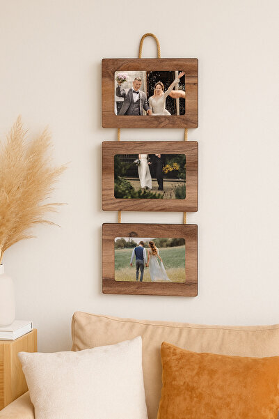 Home Ahsap 3'lü 10x15 Cm İpli Fotograf çerçevesi yatay Kemençe Renk